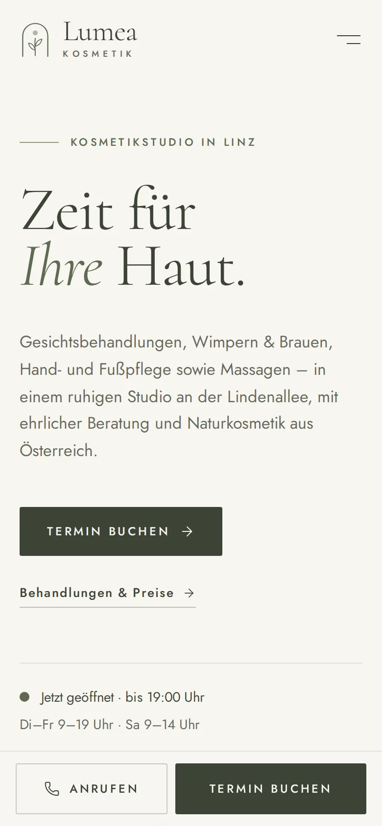 Demo-Website Lumea Kosmetik am Smartphone
