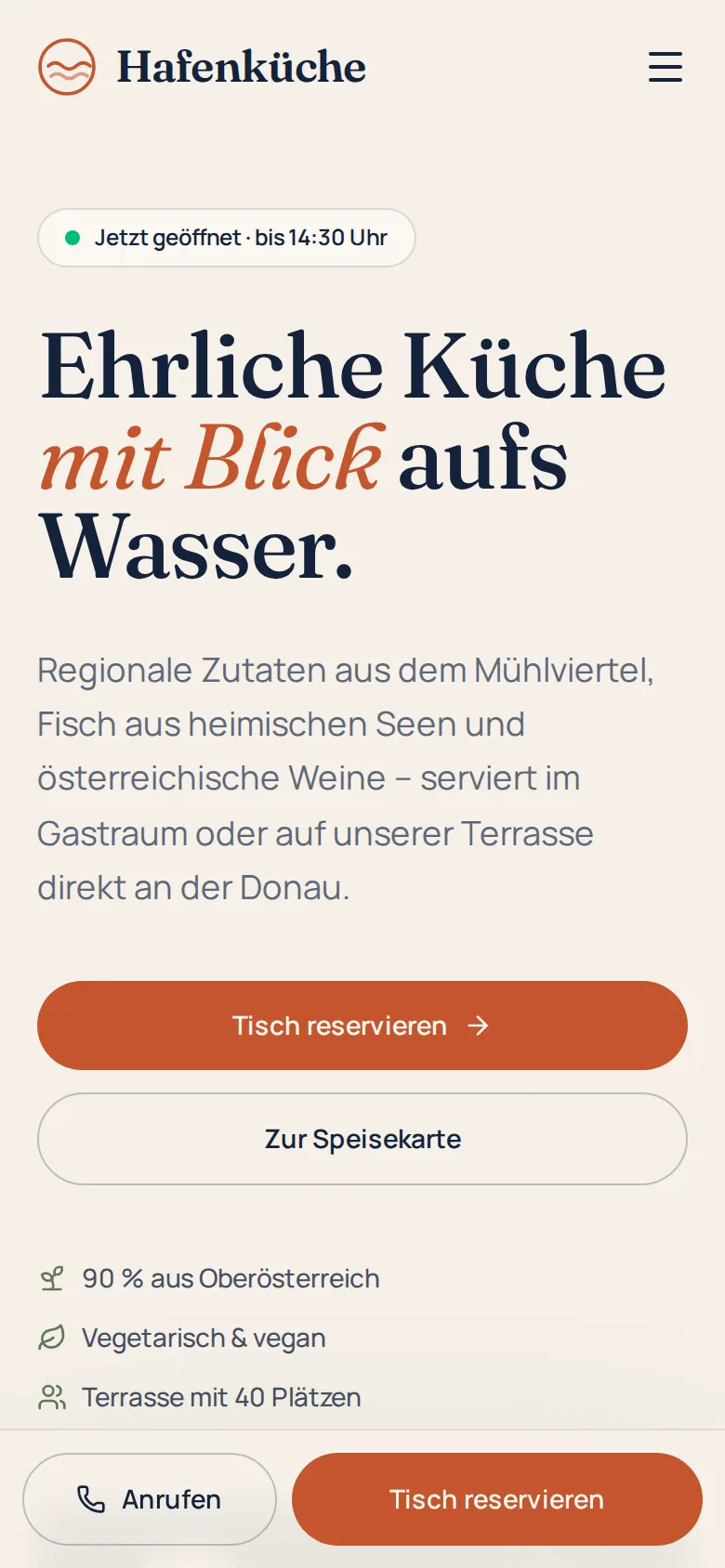 Demo-Website Hafenküche am Smartphone